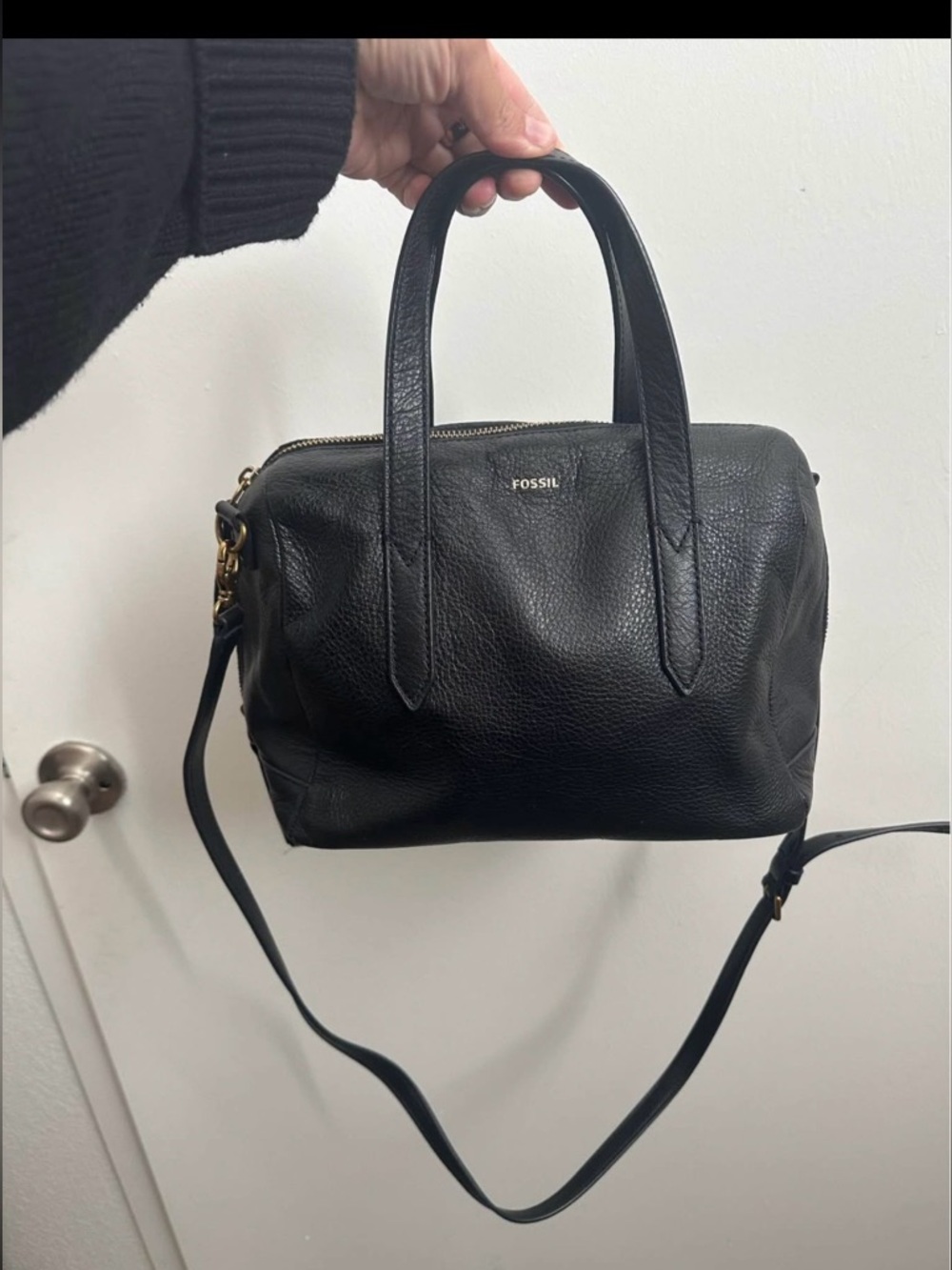 Fossil Black Pebbled Leather Satchel with Crossbody Strap